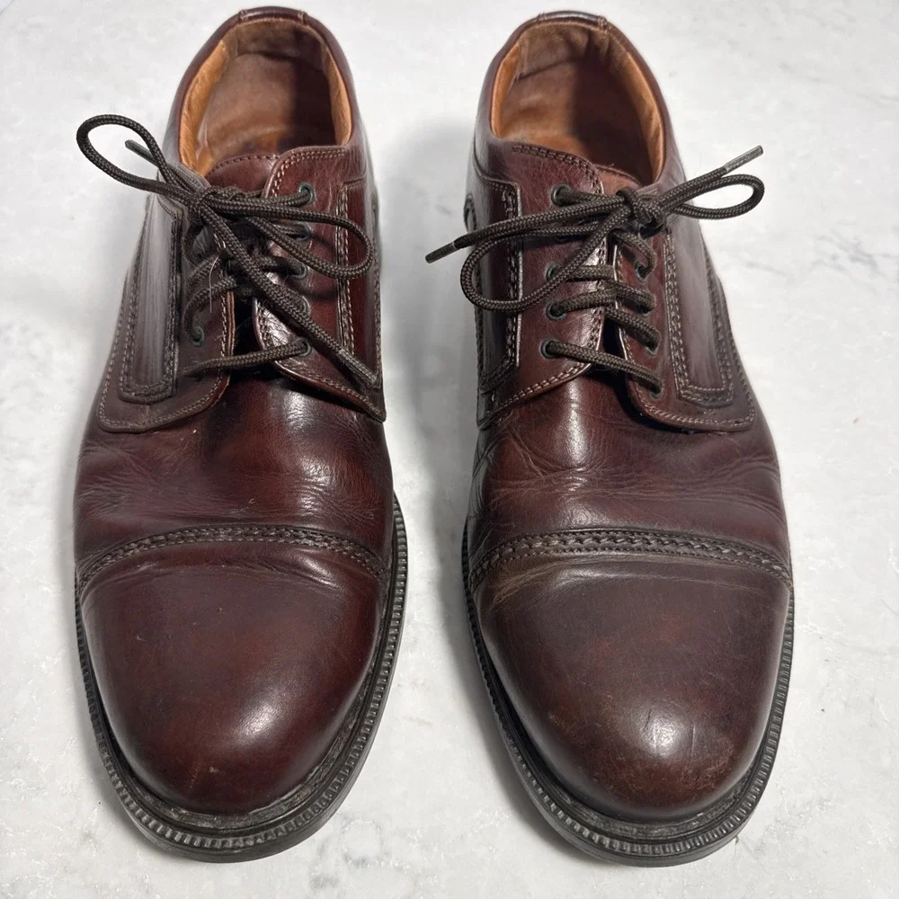 Johnston & Murphy 20-4736 Mens Size 8.5 M Brown Leather Cap Toe Shoes Italy